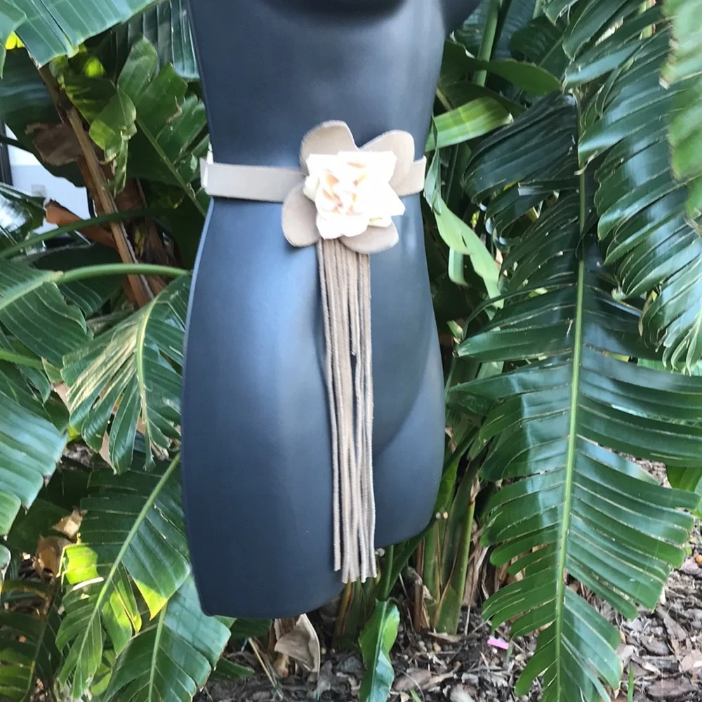 rose Floral suede fringe festival belt